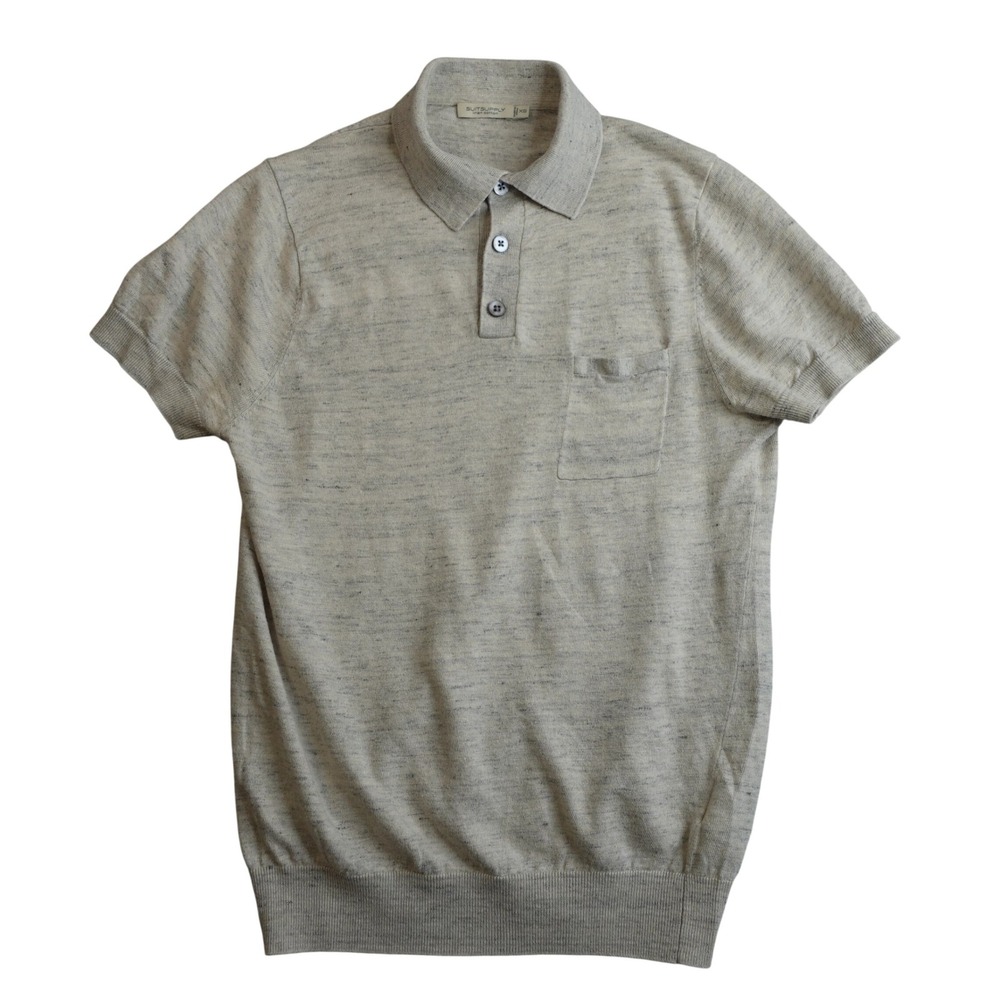 Suitsupply Linen Cotton Knit Polo Shirt Mens XS Sand Pocket Minimalist Old Money